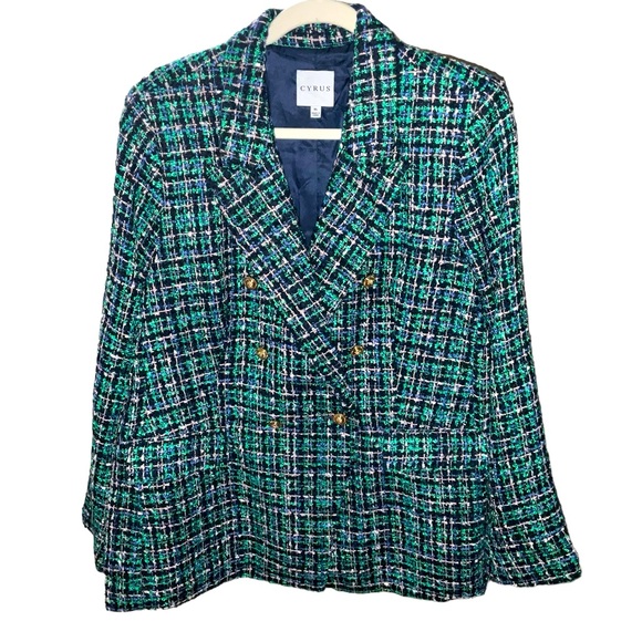 CYRUS Double Breasted Multi Colour Shimmering Tweed Blazer Jacket - Picture 4 of 5